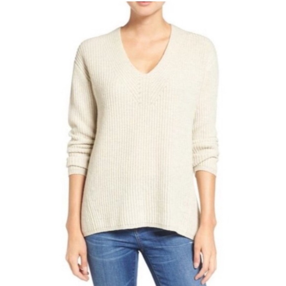 Madewell Cream V-Neck Soft Knit Timeless Design Pullover Sweater S